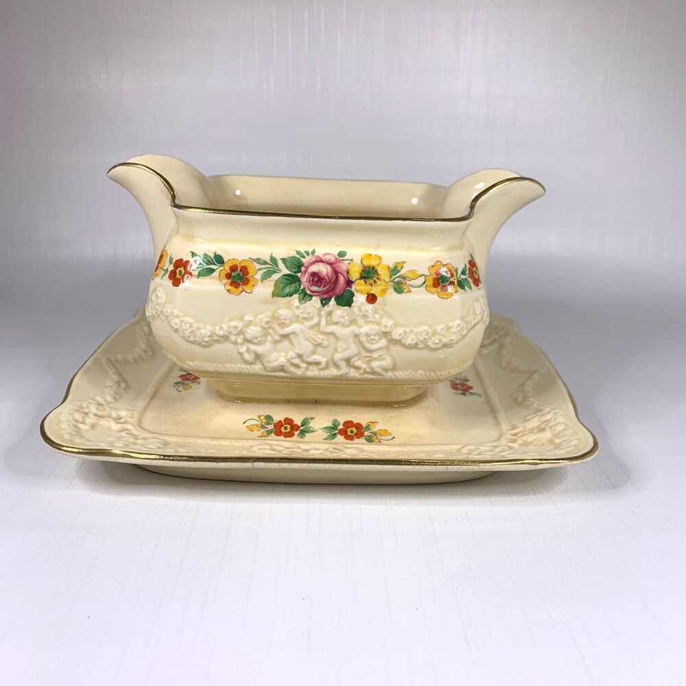 Adams England Gravy Boat Titian Ware Royal Ivory England 6109 Cottage Core Vtg